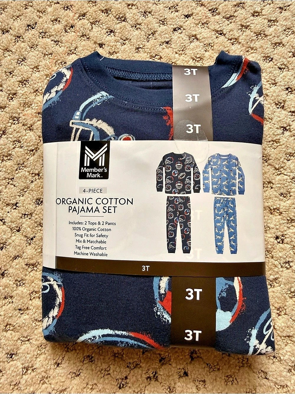 Member's Mark Toddler Boys 4-Piece Organic Cotton Pajama Set 3T